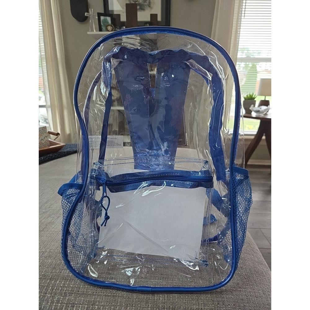 Moda West Clear Backpacks With Blue‎ Trim 17×12×6